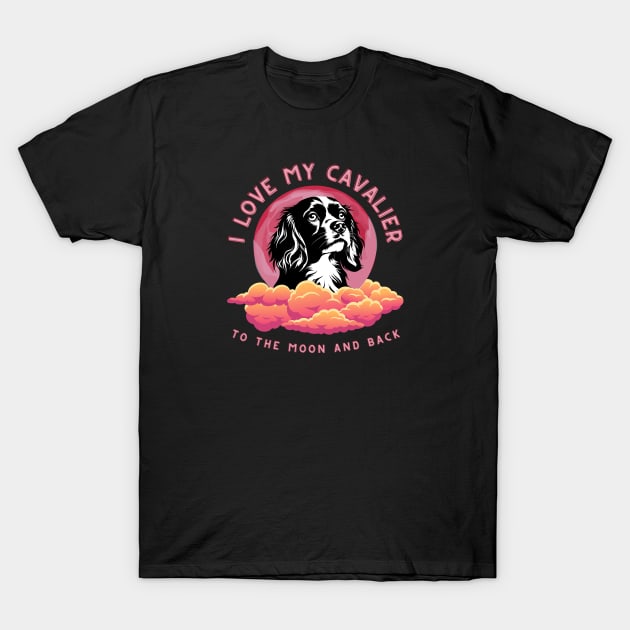 I Love My Cavalier to the Moon and Back | Pink Moon Silhouette T-Shirt by Cavalier Gifts